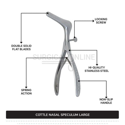 Cottle Septum Speculum Large 6″ (15.2 cm), With Set Screw, Narrow 75mm Long Blades