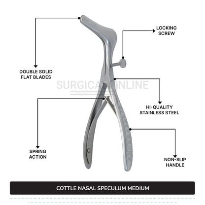 Cottle Septum Speculum Medium 6″ (15.2 cm), With Set Screw, Narrow 50mm Long Blades