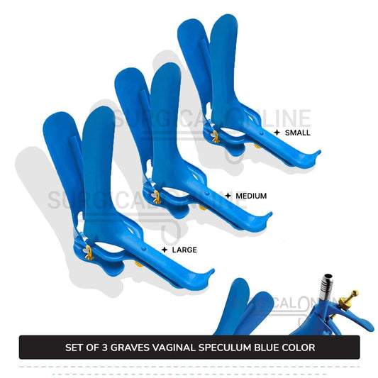 Set of 3 Pcs Grave Vaginal Speculum LLETZ LEEP Blue Teflon Cover