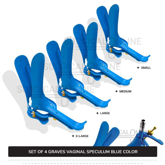 Set of 4 Pcs Grave Vaginal Speculum LLETZ LEEP Blue Teflon Cover