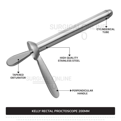 Kelly Anal Proctoscope, 8" (20 cm) Long X 7/8" (2.2 cm), Outer Diameter With Obturator Rectal Speculum