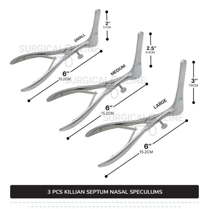 3 Pcs Killian Nasal Speculum Set Small, Medium, & Large Rhinology