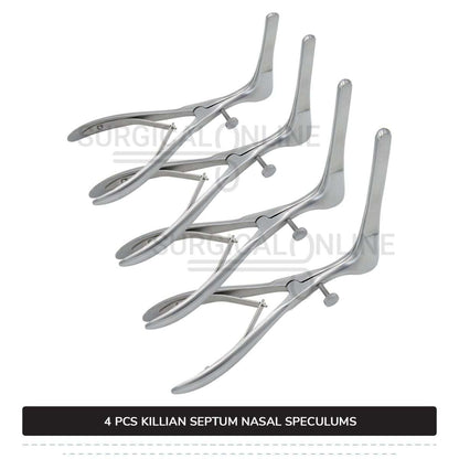 4 Pcs Killian Nasal Speculum Set Small, Medium, Large, & X-Large Rhinology