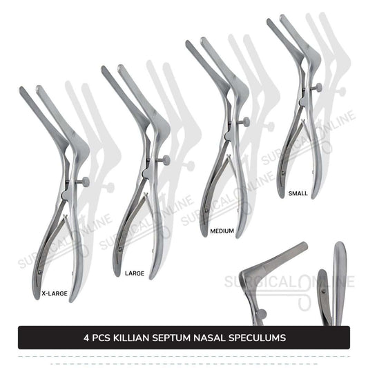 4 Pcs Killian Nasal Speculum Set Small, Medium, Large, & X-Large Rhinology