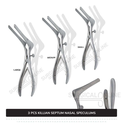 3 Pcs Killian Nasal Speculum Set Small, Medium, & Large Rhinology
