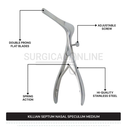 Killian Nasal Speculum Medium 6" (15.2 cm), With Set Screw, 2.50" (6.4 cm) Long Blades