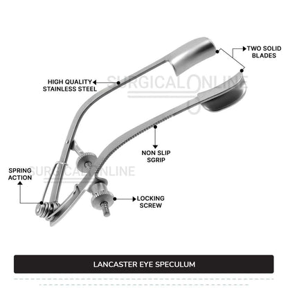 Lancaster Eye Speculum 3 1/4" (8.3cm), Solid Blades 15 x 5 mm Non-Magnetic Ophthalmic Surgical Instruments