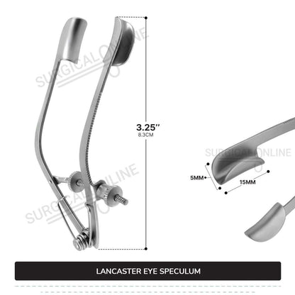 Lancaster Eye Speculum Standard Pattern 3.25″ (8.3cm) Solid Blades 15mm x 5mm Ophthalmic Surgical Instruments