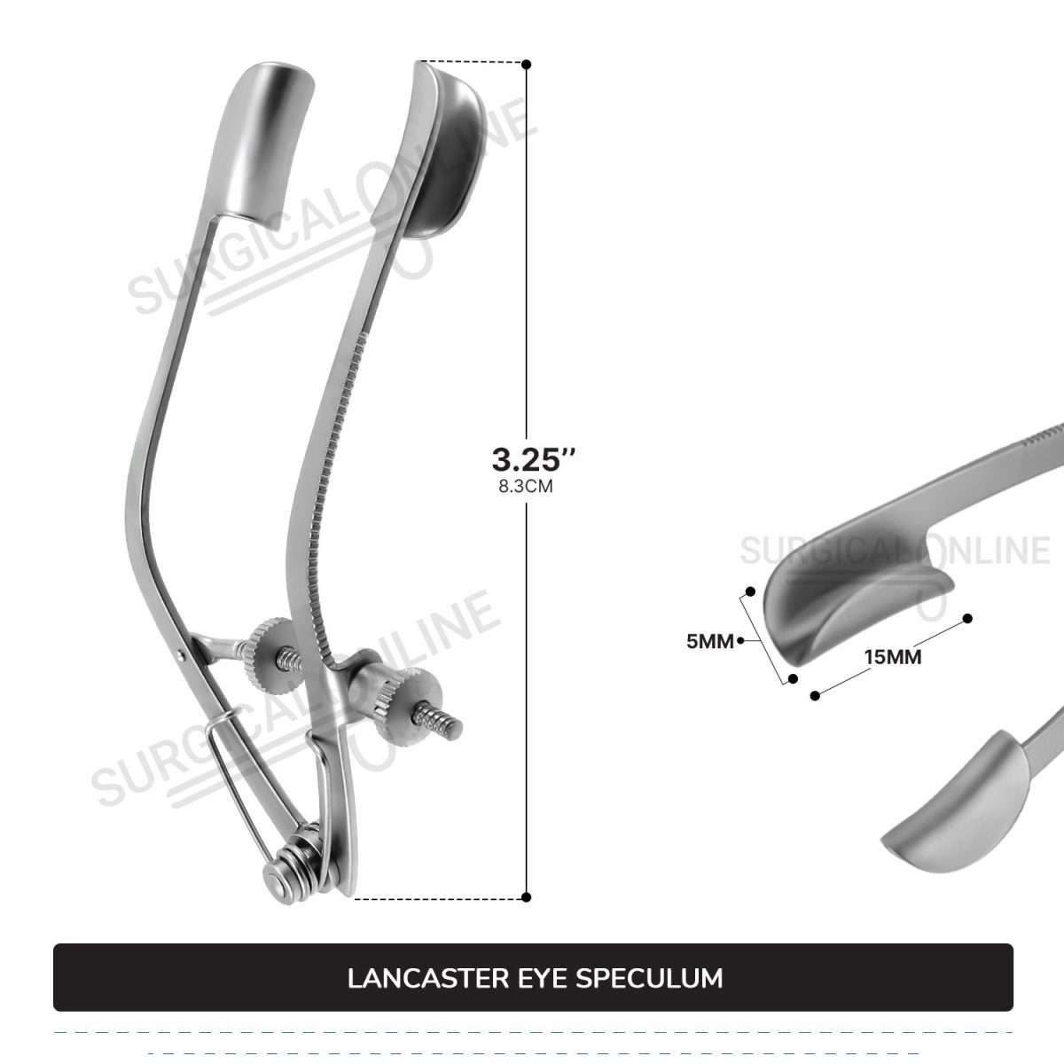 Lancaster Eye Speculum 3 1/4" (8.3cm), Solid Blades 15 x 5 mm Non-Magnetic Ophthalmic Surgical Instruments
