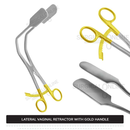 Lateral Vaginal Retractor 8 1/4" (21cm), With Extra Long Thumb Ratchet Retracts Up To A Full 2 1/4" (5.7cm) Gold Handle