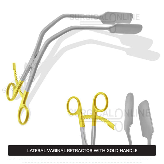 Lateral Vaginal Retractor 8 1/4" (21cm), With Extra Long Thumb Ratchet Retracts Up To A Full 2 1/4" (5.7cm) Gold Handle