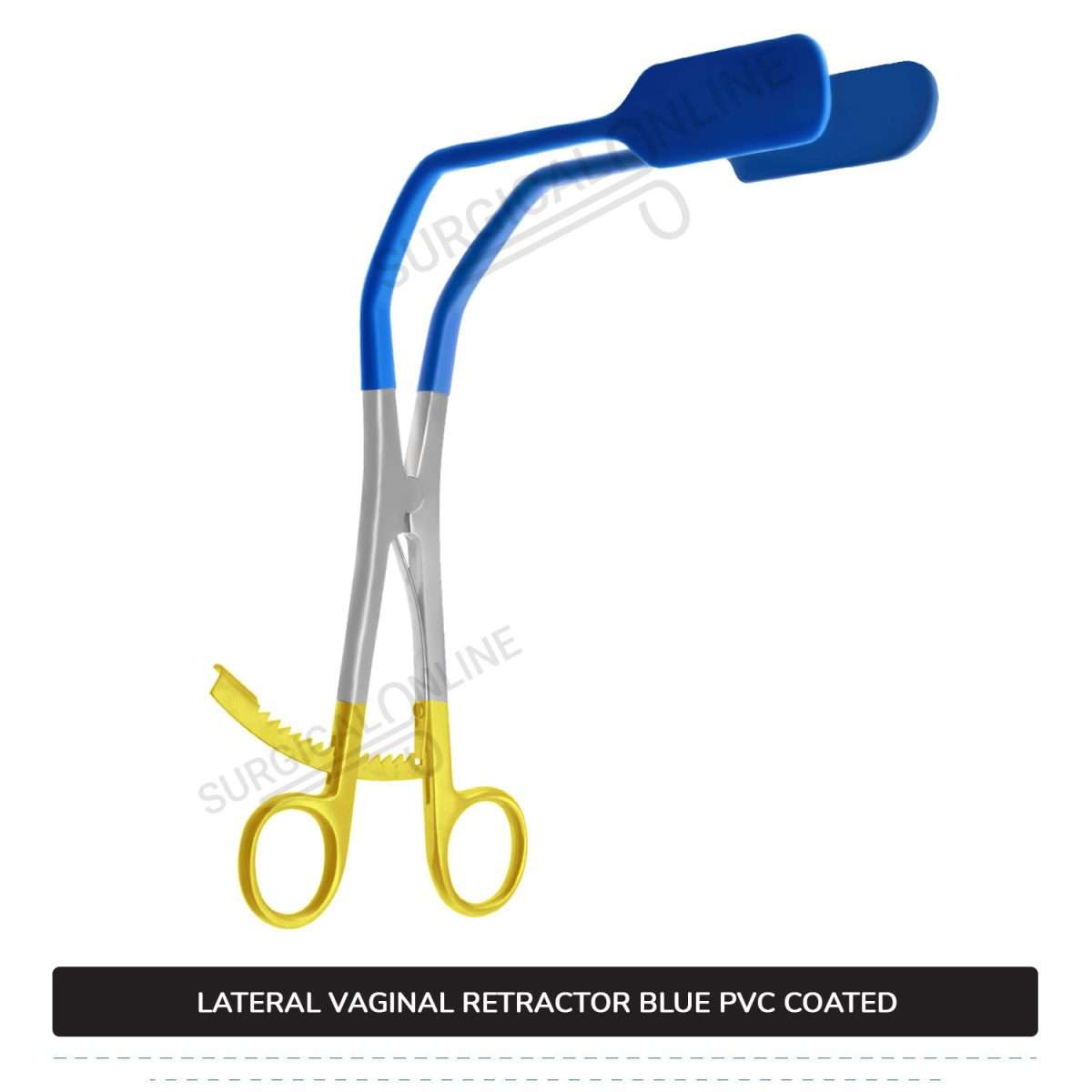 Lateral Vaginal Wall Retractor 8 1/4" (21cm) Long, Blue PVC Coated Non-Conductive Blades with Gold Long Ratchet Handle