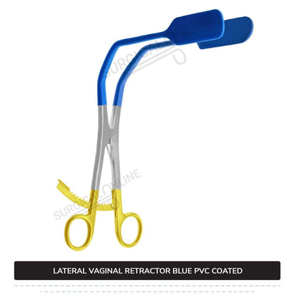 Lateral Vaginal Wall Retractor 8 1/4" (21cm) Long, Blue PVC Coated Non-Conductive Blades with Gold Long Ratchet Handle