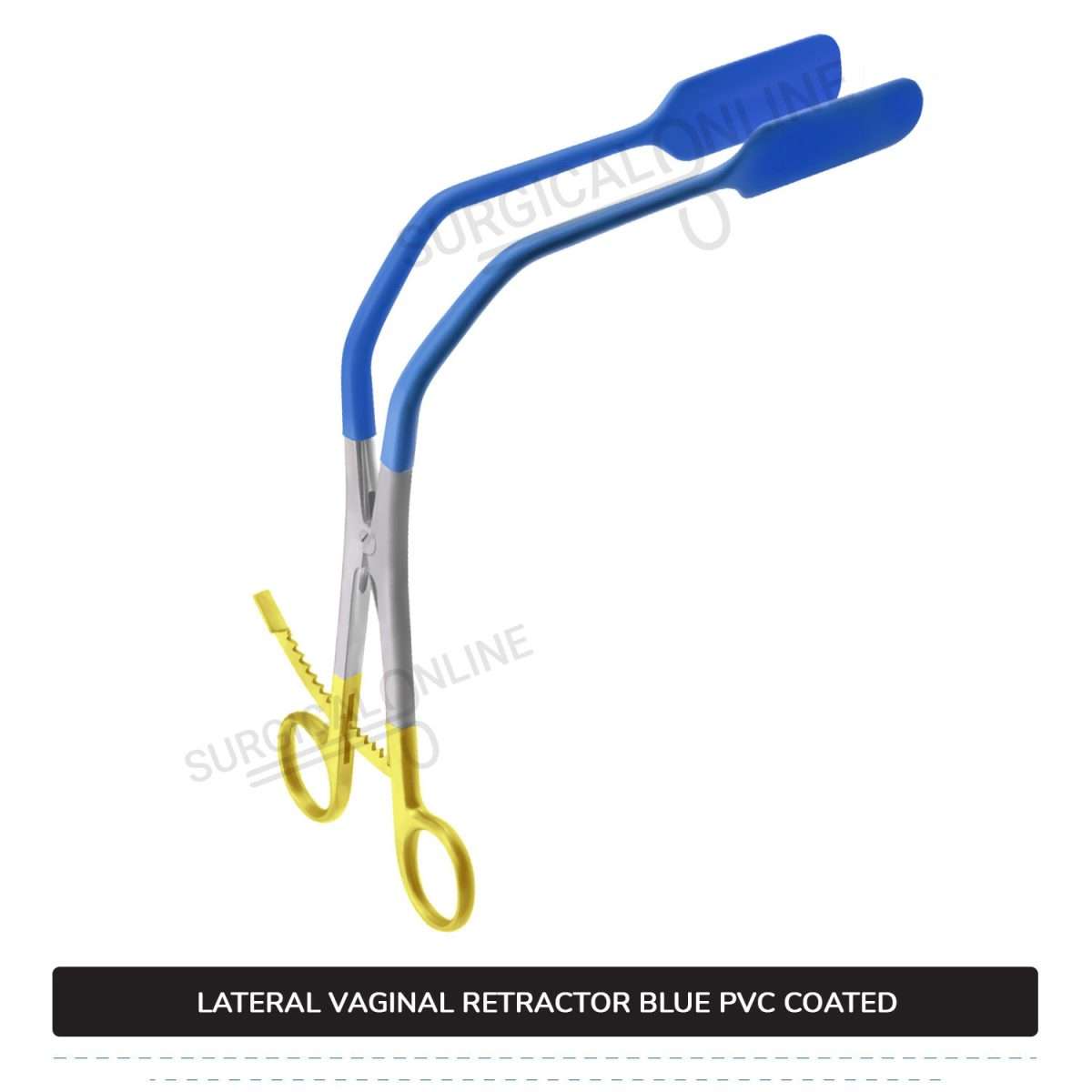 Lateral Vaginal Wall Retractor 8 1/4" (21cm) Long, Blue PVC Coated Non-Conductive Blades with Gold Long Ratchet Handle