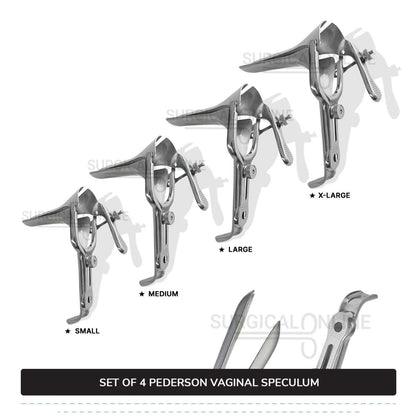 Set of 4 Pcs Pederson Vaginal Speculum Small, Medium, Large, & X-Large OB/Gyne Surgical