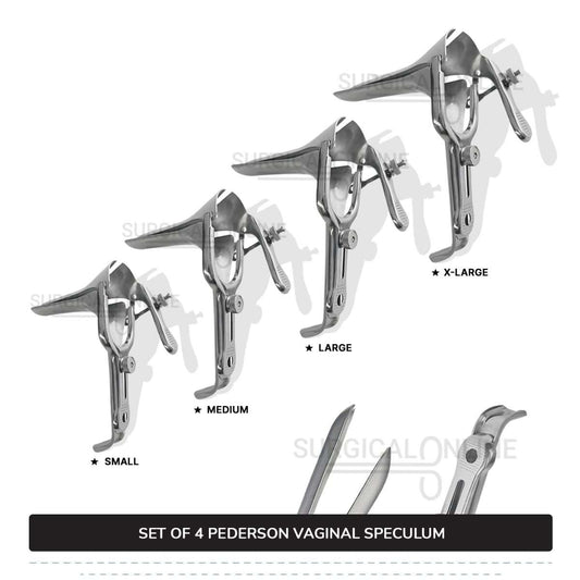 Set of 4 Pcs Pederson Vaginal Speculum Small, Medium, Large, & X-Large OB/Gyne Surgical