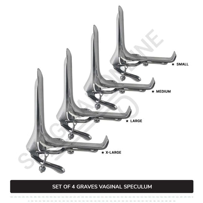 Set of 4 Pcs Grave Vaginal Speculum Small, Medium, Large, & X-Large OB/Gyne Surgical