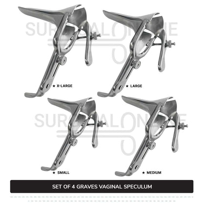 Set of 4 Pcs Grave Vaginal Speculum Small, Medium, Large, & X-Large OB/Gyne Surgical