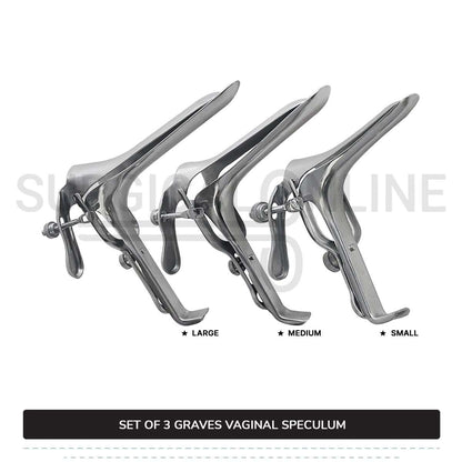 Set of 3 Pcs Grave Vaginal Speculum Small, Medium, & Large OB/Gyne Surgical
