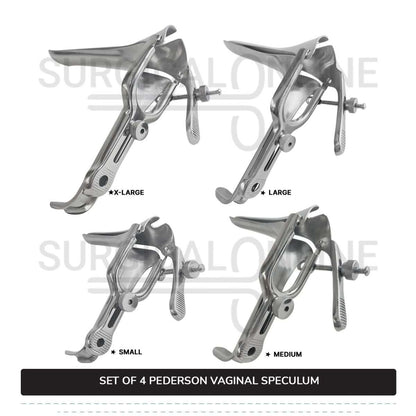 Set of 4 Pcs Pederson Vaginal Speculum Small, Medium, Large, & X-Large OB/Gyne Surgical