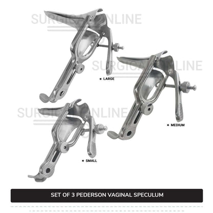 Set of 3 Pcs Pederson Vaginal Speculum Small, Medium, & Large OB/Gyne Surgical