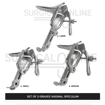 Set of 3 Pcs Grave Vaginal Speculum Small, Medium, & Large OB/Gyne Surgical