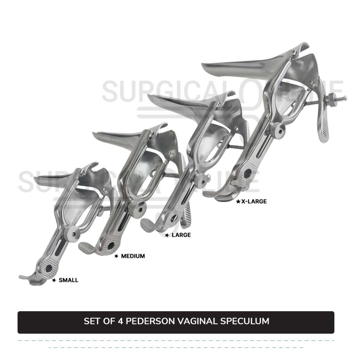 Set of 4 Pcs Pederson Vaginal Speculum Small, Medium, Large, & X-Large OB/Gyne Surgical