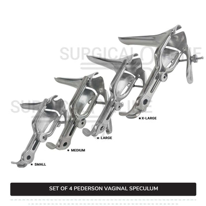 Set of 4 Pcs Pederson Vaginal Speculum Small, Medium, Large, & X-Large OB/Gyne Surgical