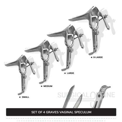 Set of 4 Pcs Grave Vaginal Speculum Small, Medium, Large, & X-Large OB/Gyne Surgical