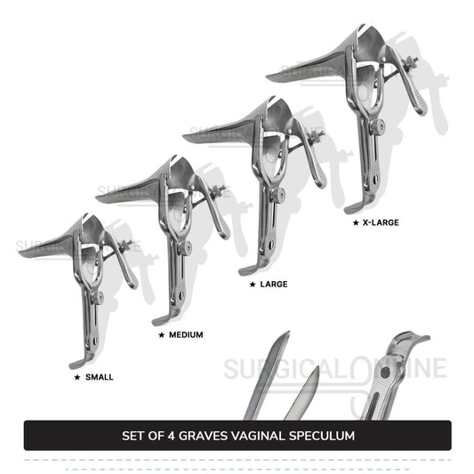 Set of 4 Pcs Grave Vaginal Speculum Small, Medium, Large, & X-Large OB/Gyne Surgical