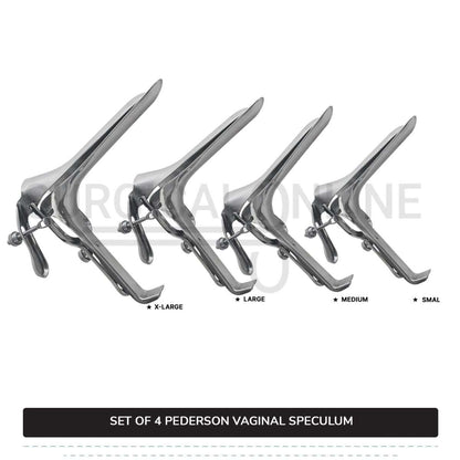 Set of 4 Pcs Pederson Vaginal Speculum Small, Medium, Large, & X-Large OB/Gyne Surgical