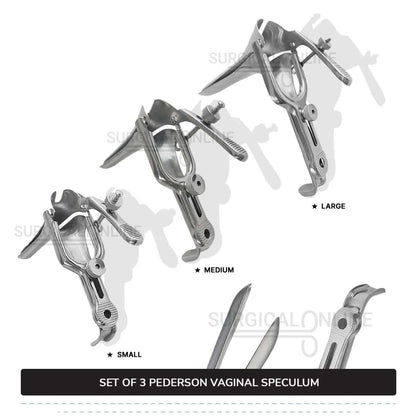 Set of 3 Pcs Pederson Vaginal Speculum Small, Medium, & Large OB/Gyne Surgical