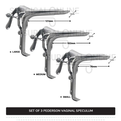 Set of 3 Pcs Pederson Vaginal Speculum Small, Medium, & Large OB/Gyne Surgical