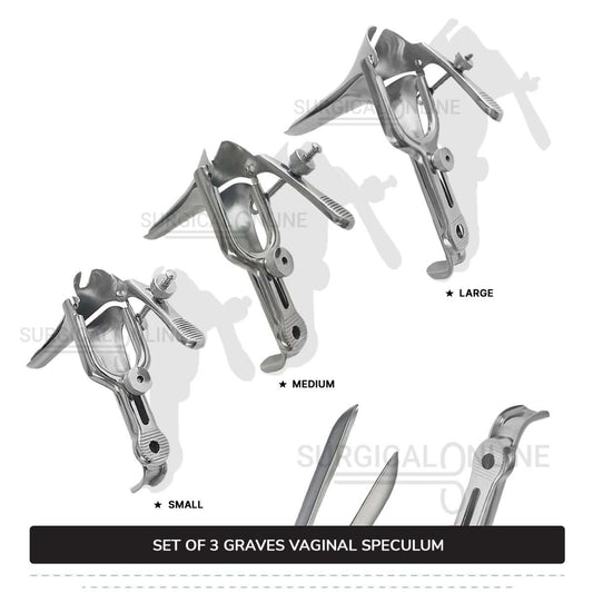 Set of 3 Pcs Grave Vaginal Speculum Small, Medium, & Large OB/Gyne Surgical