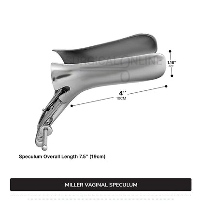 Miller Vaginal Speculum 4" (10 cm) X 1 1/5" (3 cm) Blades, 3.5" (8.9 cm) Handle With Two Adjustable Set Screws