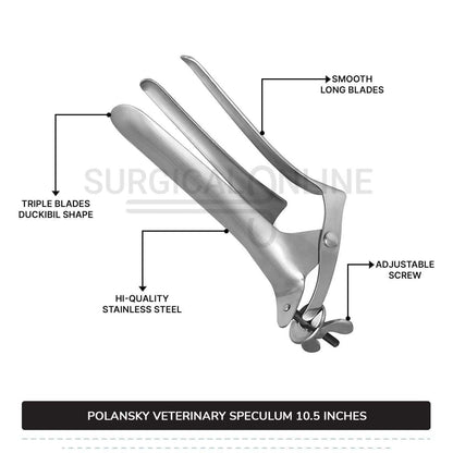 Polansky Veterinary Speculum 10.5" (27cm) 3 Blades With Butterfly Screw For Large Animals