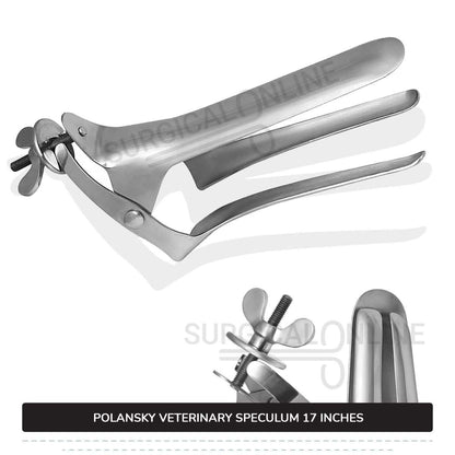 Polansky Vaginal Speculum 17" (43cm) 3 Blades With Butterfly Screw For Large Animals