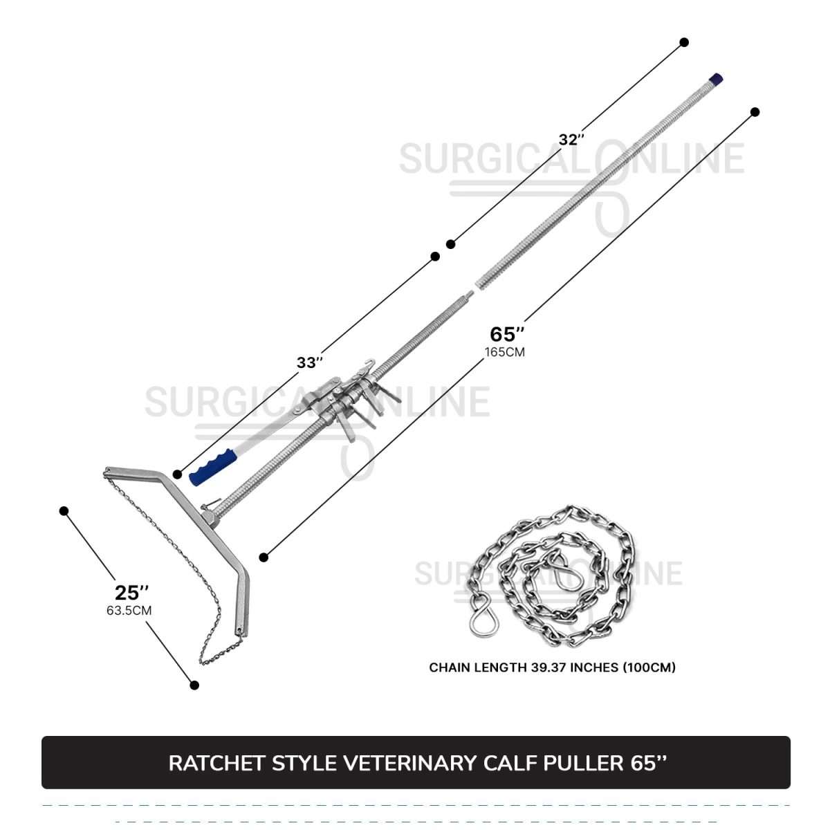 Ratchet Style Calf Puller 65″ Heavy Duty Calving Extractor Stainless Steel Surgical Veterinary Instruments