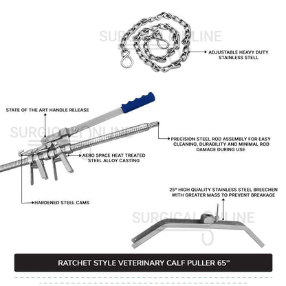 Ratchet Style Calf Puller 65″ Heavy Duty Calving Extractor Stainless Steel Surgical Veterinary Instruments