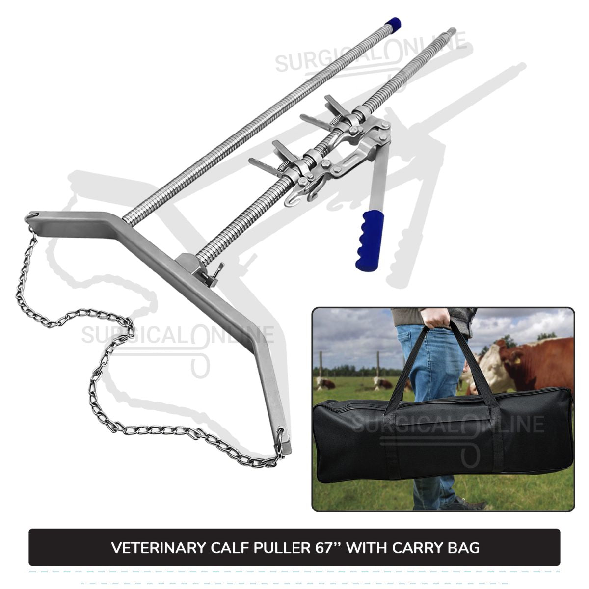 Ratchet Style Calf Puller 67″ With Bag Heavy Duty Calving Extractor Stainless Steel Surgical Veterinary Instruments