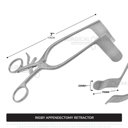 Rigby Appendectomy Retractor 7" (17.8 cm) Long, 7/9" (2 cm) x 2 3/4" (7cm) Blades With Grip Lock Handle