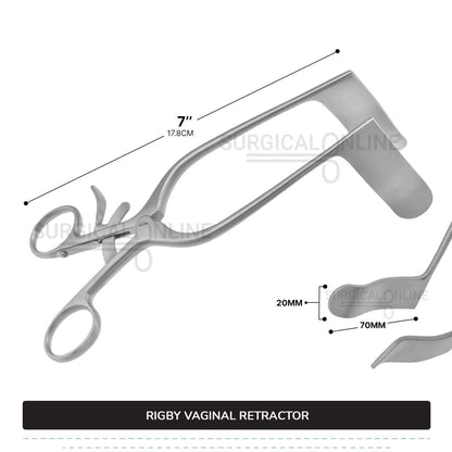 Rigby Vaginal Retractor 7" (17.8 cm) Long, 7/9" (2 cm) x 2 3/4" (7cm) Blades With Grip Lock Handle