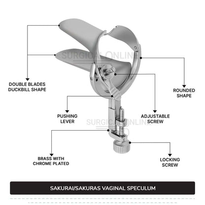 Sakurai Vaginal Speculum Medium with 2 Opposite Sides Screws Surgical OB/GYN Instruments