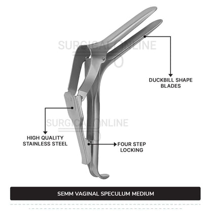 Semm Vaginal Speculum Medium, 4" (10 cm) X 6/9" (1.7 cm) Blades with Self-Retaining 4-Step Locking Handle