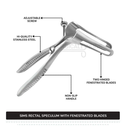 Sims Rectal Speculum, 6" (15.2 cm) Long, With Set Screw, Fenestrated Blades, 3 1/2" (8.9 cm) Long, 5/8" (1.6 cm) Wide