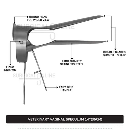 Veterinary Vaginal Speculum 14" (35cm) Two Blades with 6.7" (17cm) Long Handle Ranch Farm Equine Instruments